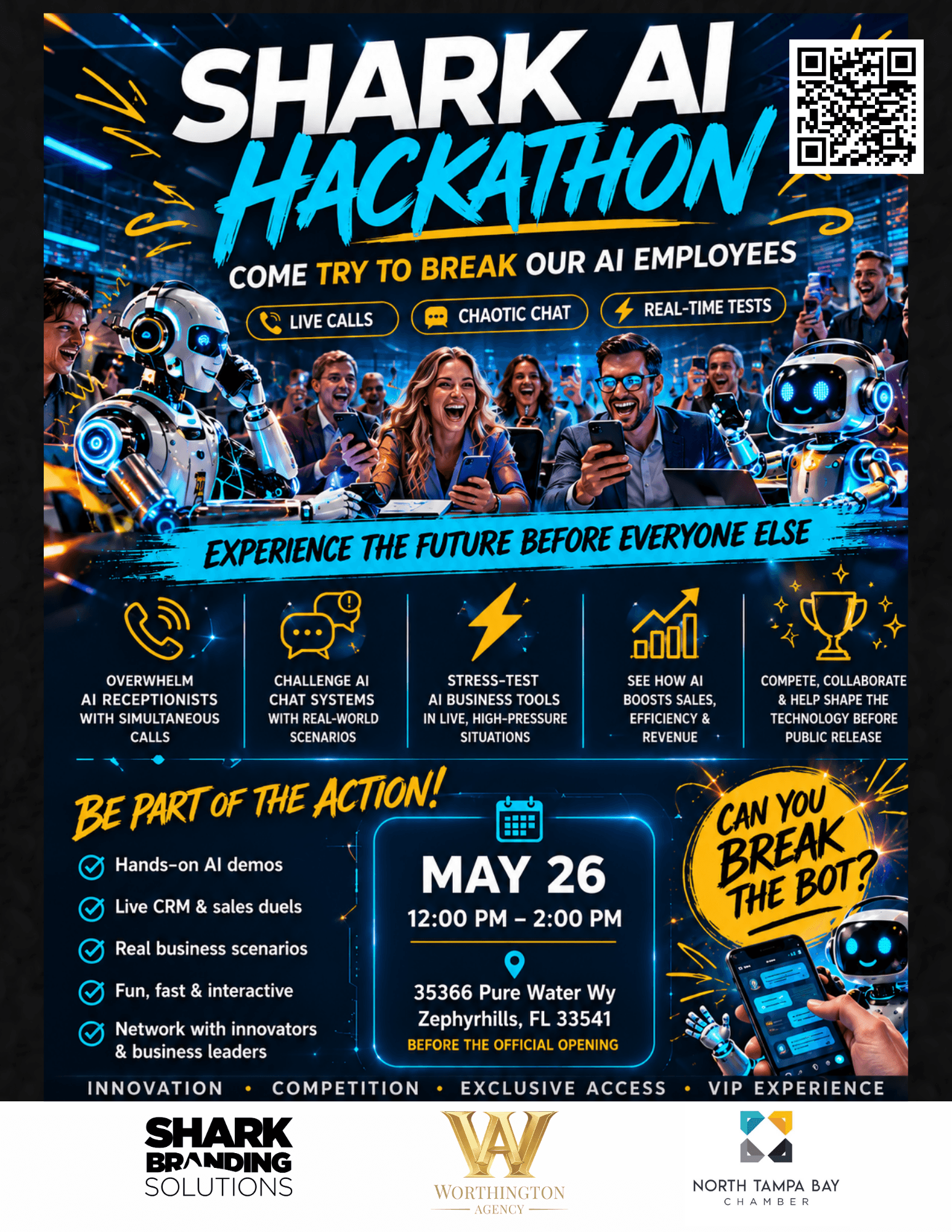 Shark AI Hackathon flyer — May 26, 2026