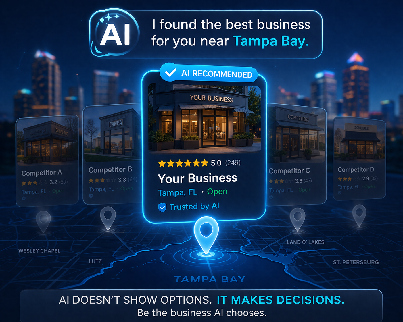 Social trust and AI visibility visual for local businesses
